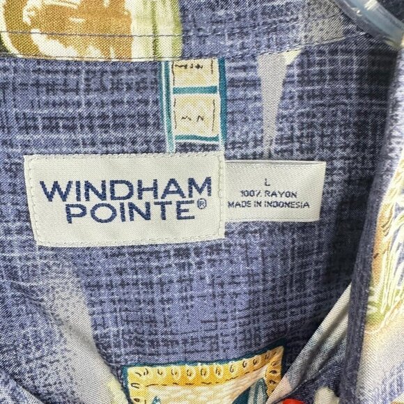 Windham Pointe Men's Hawaiian Shirt Short Sleeve Blue Green Palm Tree Size Large - Picture 5 of 8